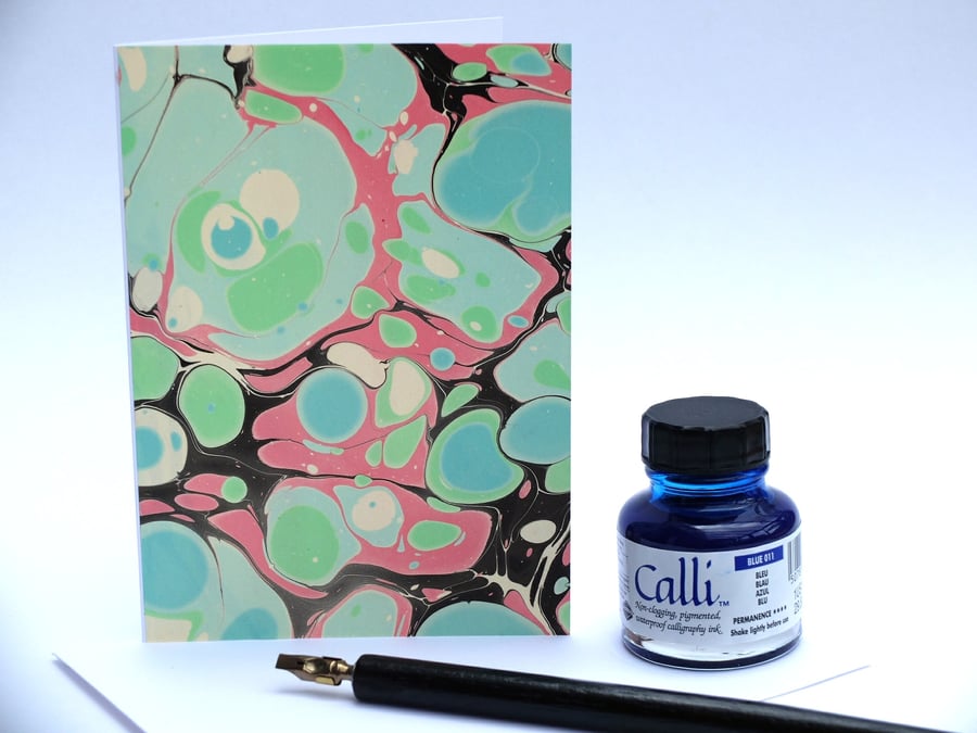 Hand marbled note card stone pattern