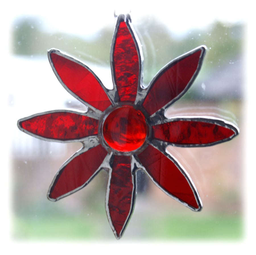 Red Daisy Stained Glass Suncatcher 
