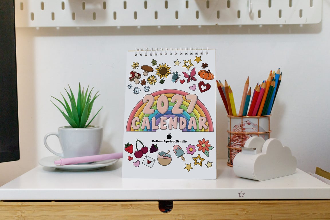 2027 Colourful Desk Calendar with Journal Prompts