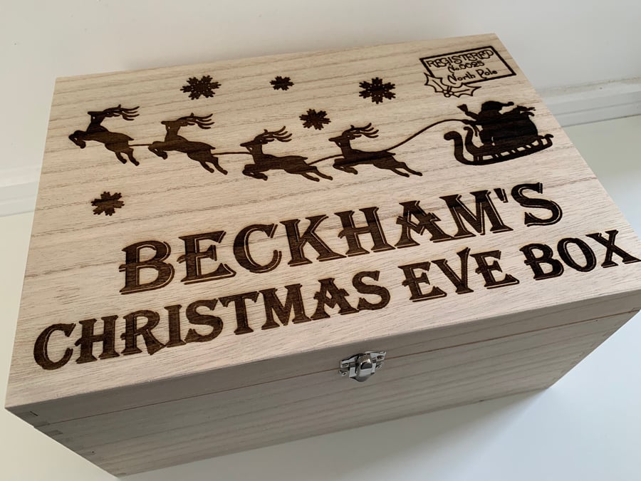 Large Personalised Engraved Wooden Christmas Eve Box