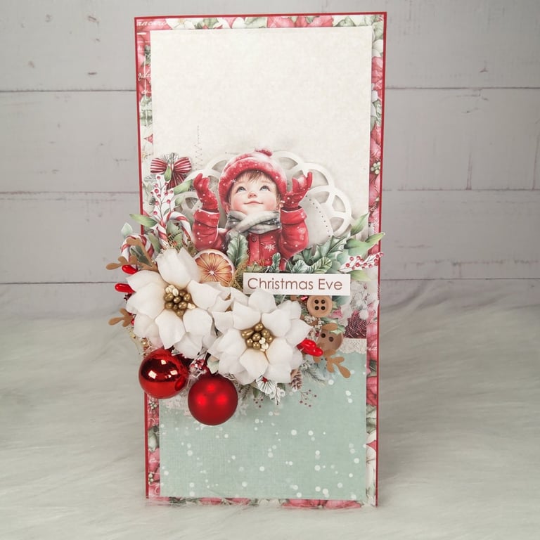 Handmade Christmas Card in Red Window Box. Christmas Eve-Luxury Festive Card(4)