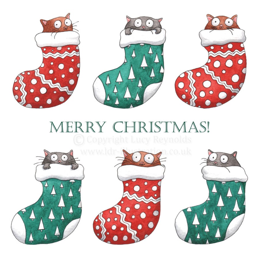 Pack of 4 - 'Cats in Stockings' Christmas Cards