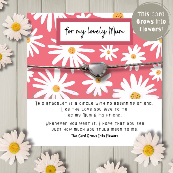 Silver Heart Charm Bracelet With Plantable Card, Mother's Day Gift