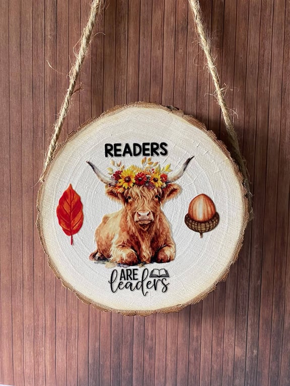 Highland cow hanging wooden slice plaque
