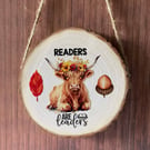 Highland cow hanging wooden slice plaque