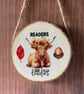 Highland cow hanging wooden slice plaque