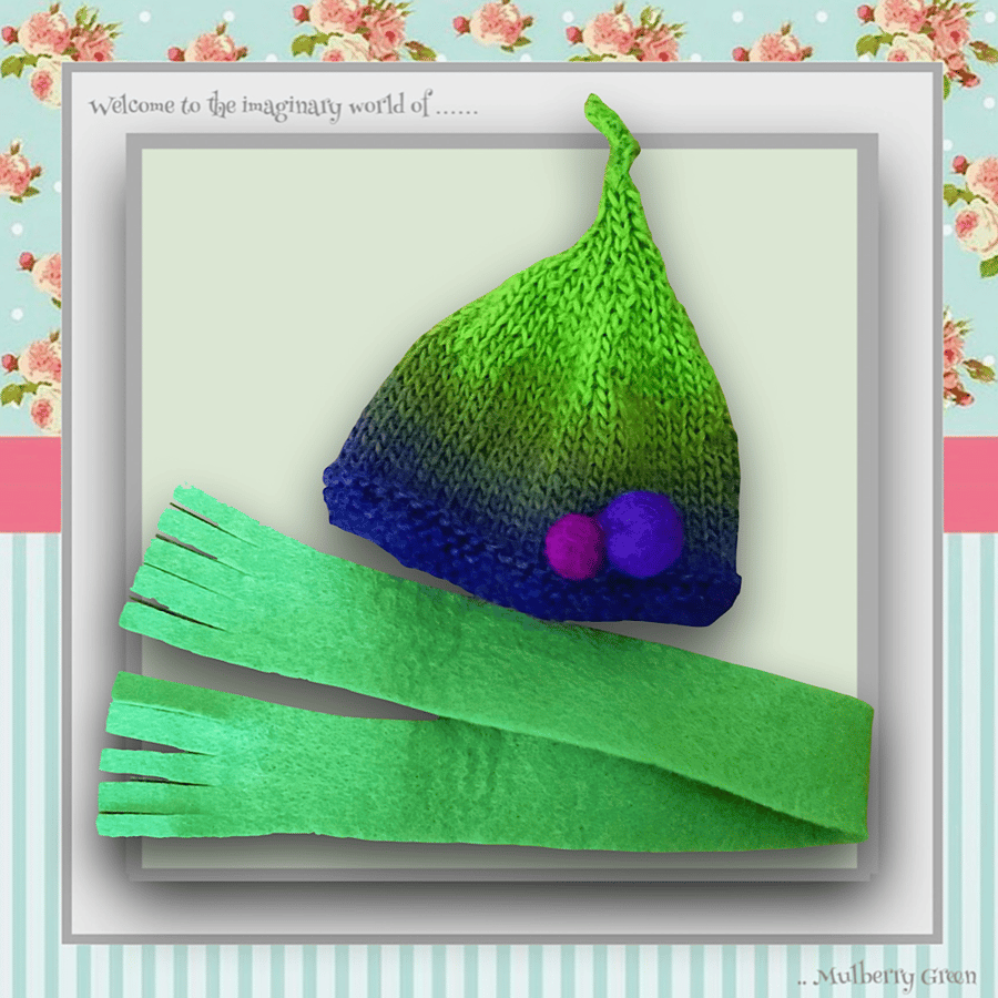 Green and Purple Shaded Hat and Scarf Set