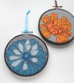 free motion and hand embroidered floral textile hoop original art turquoise blue - Image 5