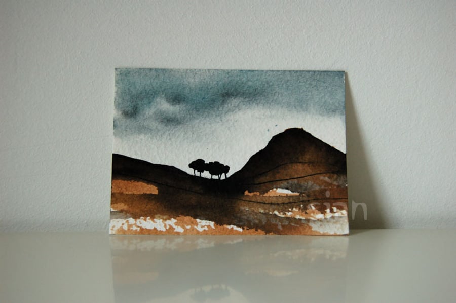 Landscape with trees - Original ACEO