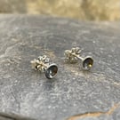 Silver Oxidised Earrings-Tiny Disk Studs