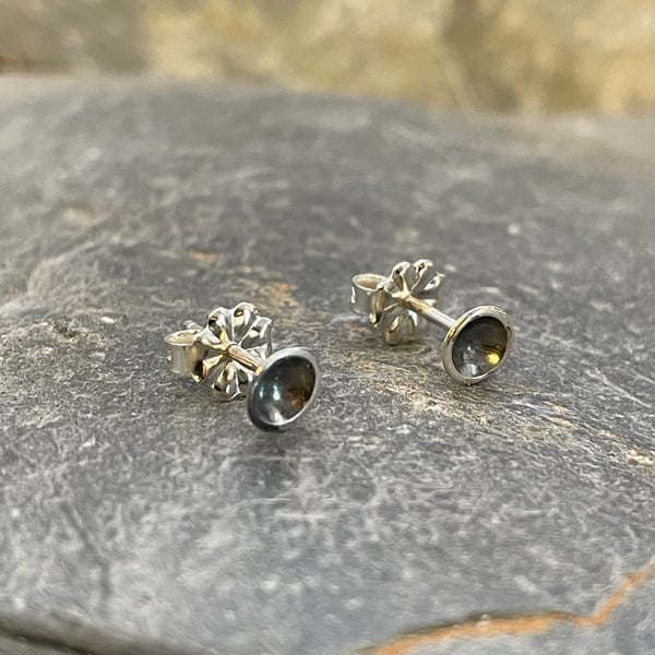Silver Oxidised Earrings-Tiny Disk Studs