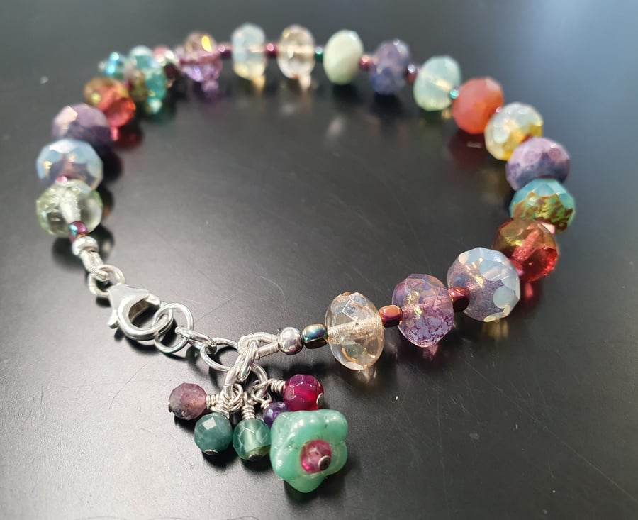 Moonflower Bracelet with Hand Wrapped Charms