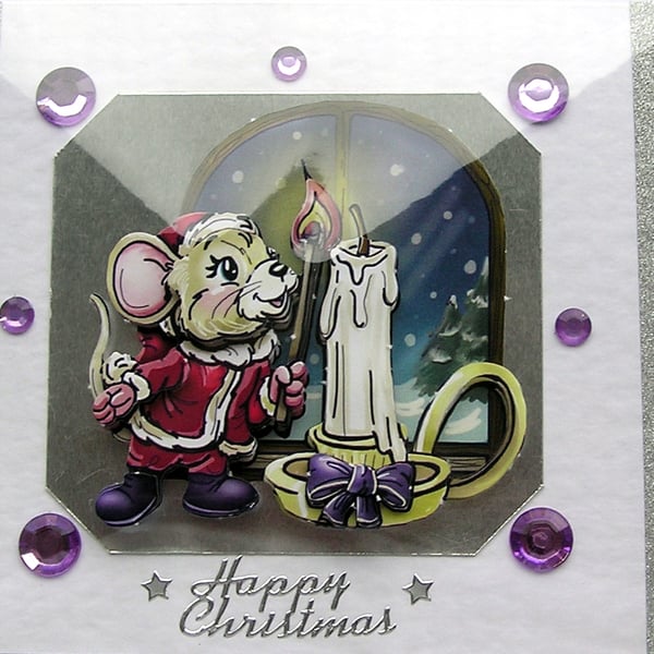 Happy Christmas Hand Crafted Decoupage Christmas Card - Happy Christmas 2460