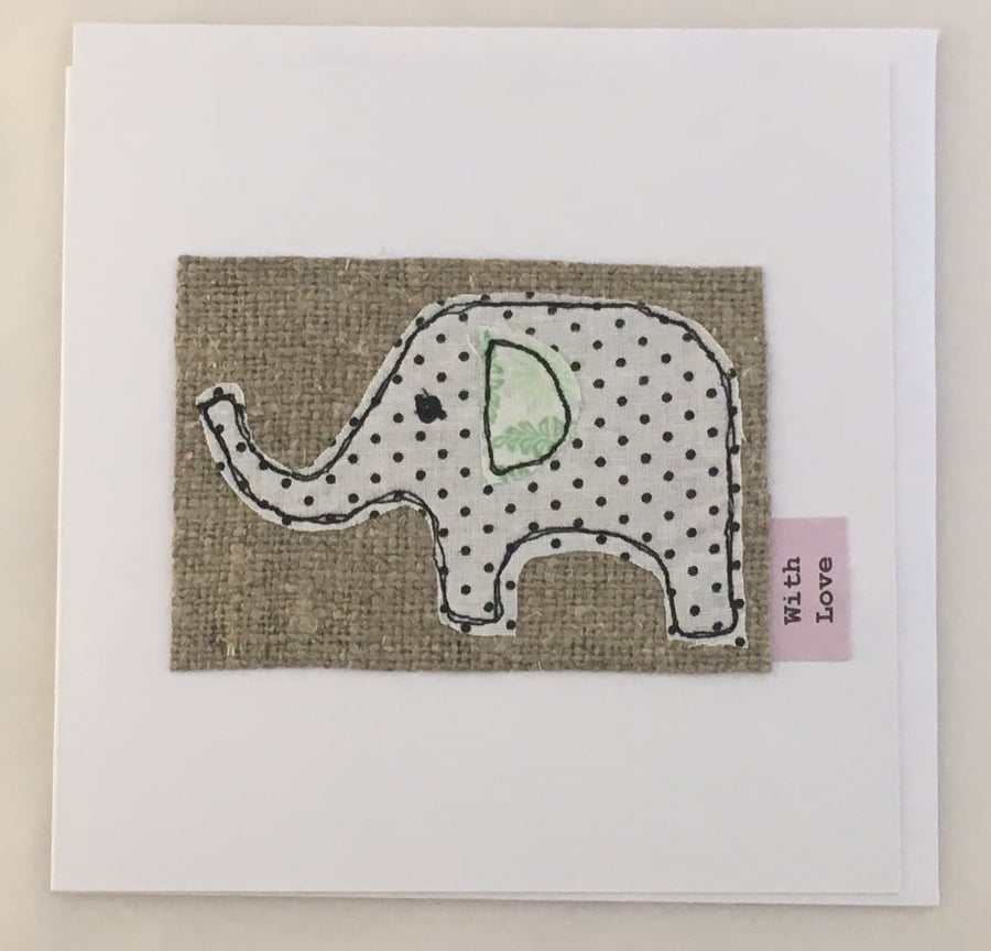 Pretty free motion embroidery Greetings Card -Elephant 