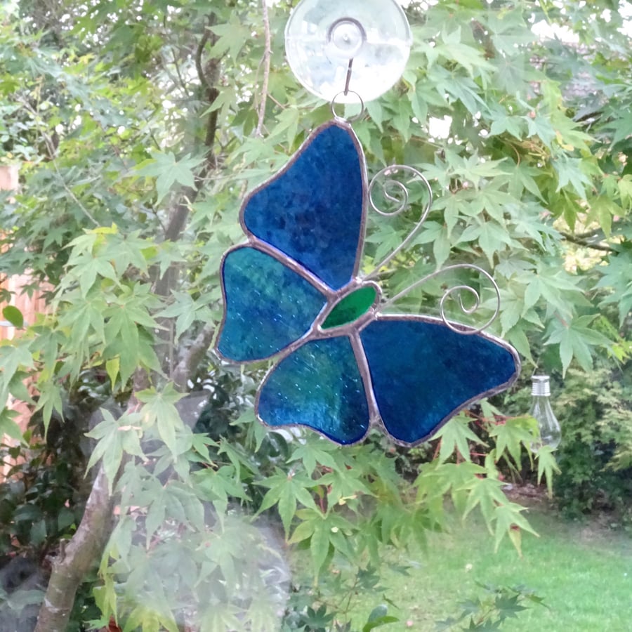 Stained Glass Butterfly Suncatcher - Blue  