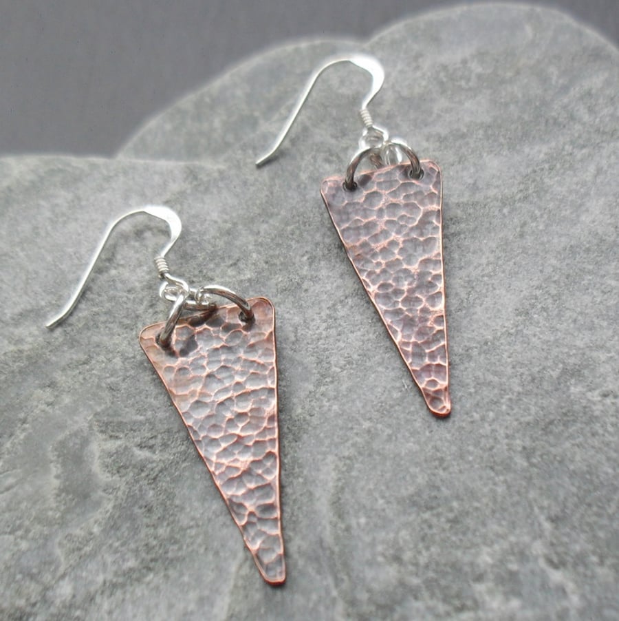  Oxidised Copper Dangle Earrings With Sterling Silver Ear Wires Vintage
