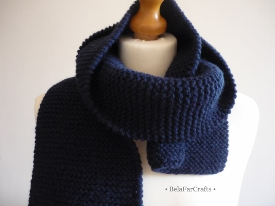 Navy blue men's scarf - 55in long winter scarf - Winter knitwear for men