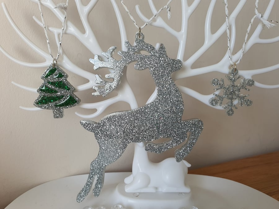 Set Of Three Sparkly Tree Ornaments