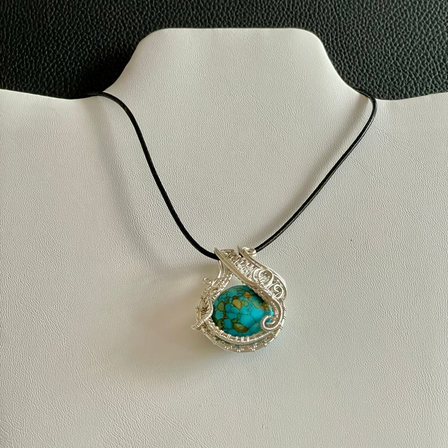 Wire Wrapped Turquoise Bead Pendant