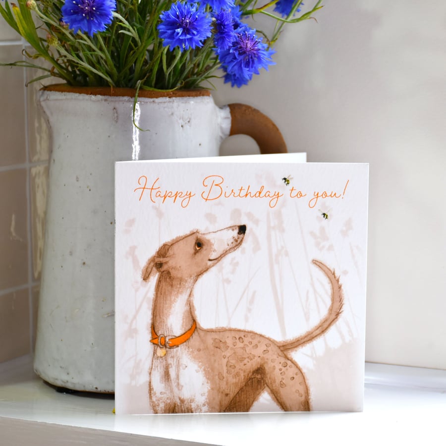 Greyhound Birthday Card, Brown, White, Dog, Folksy