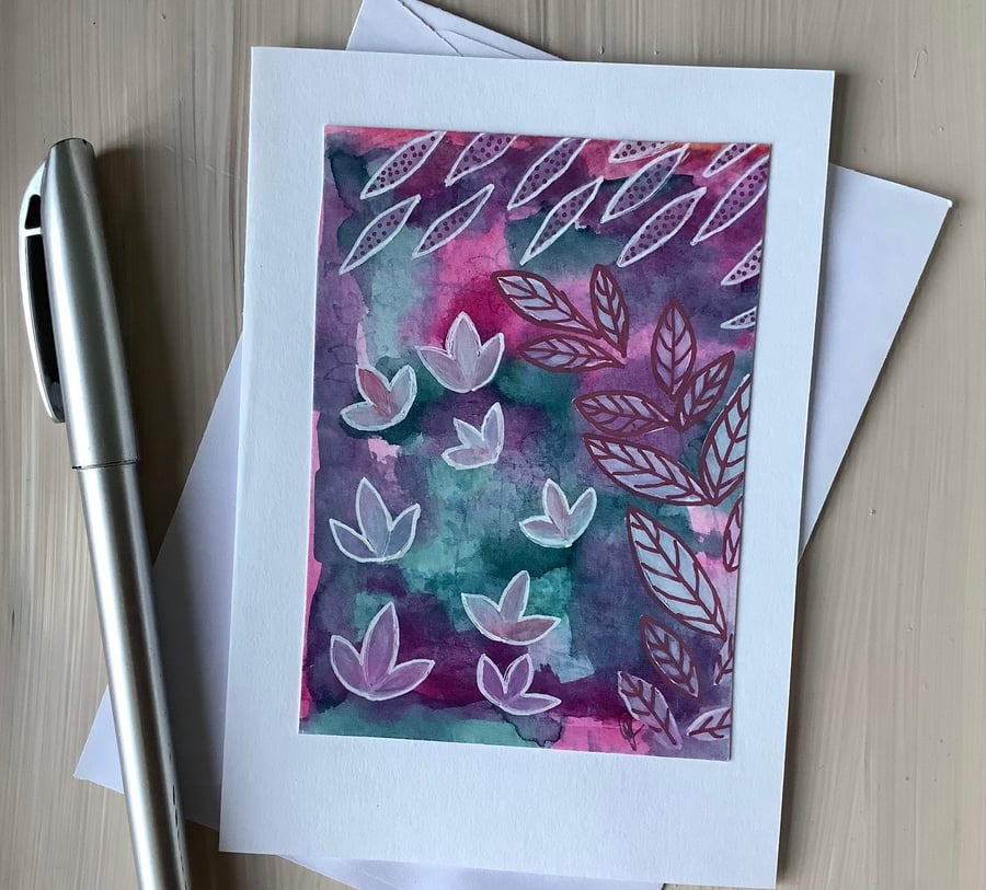 Frosty floral art card original