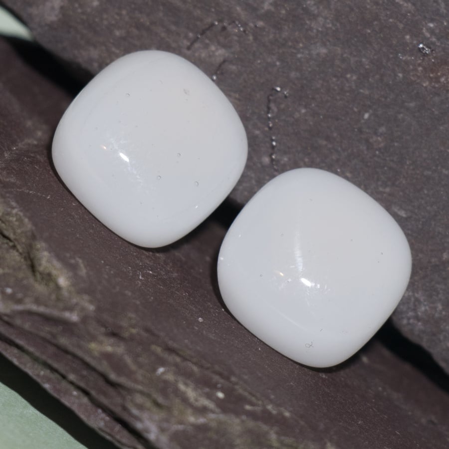 Pure and Simple White Glass Earrings on Sterling Silver Studs - 2041