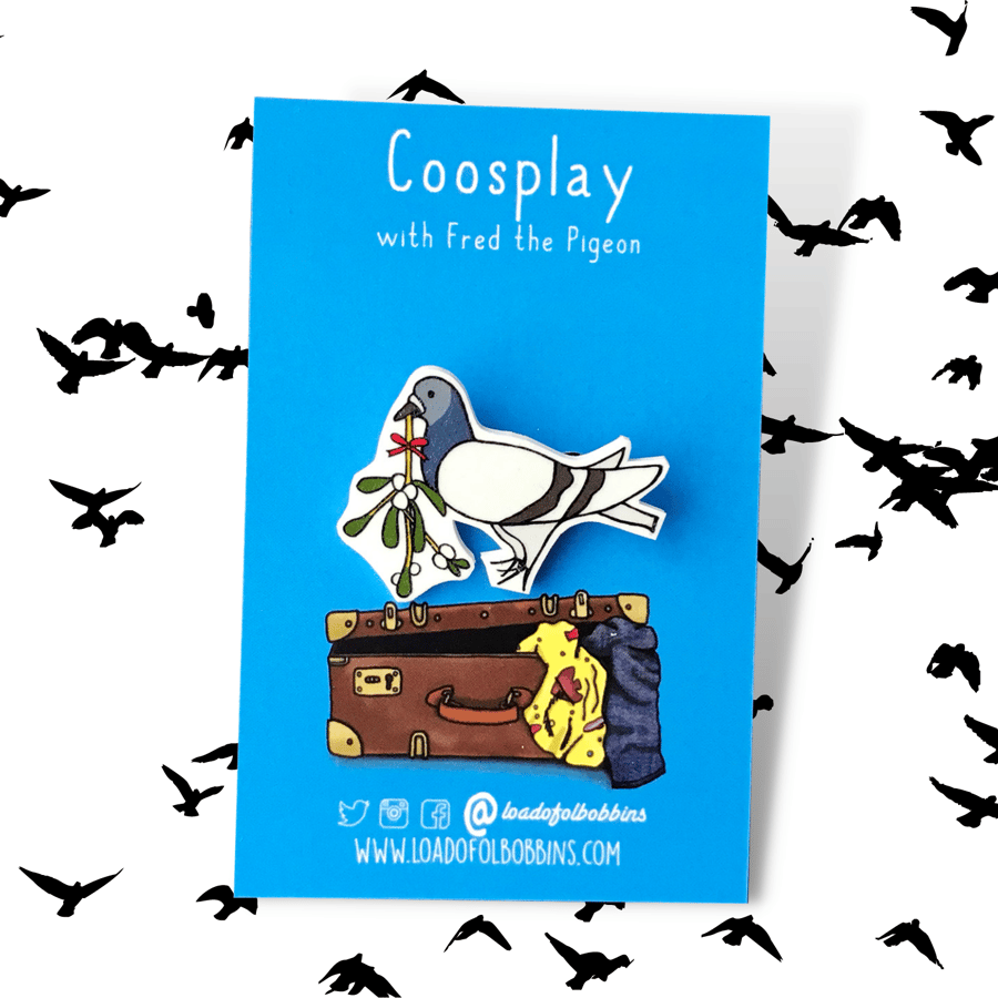 Christmas Pigeon Mistletoe Illustration Shrink Plastic Brooch Seconds Sunday 