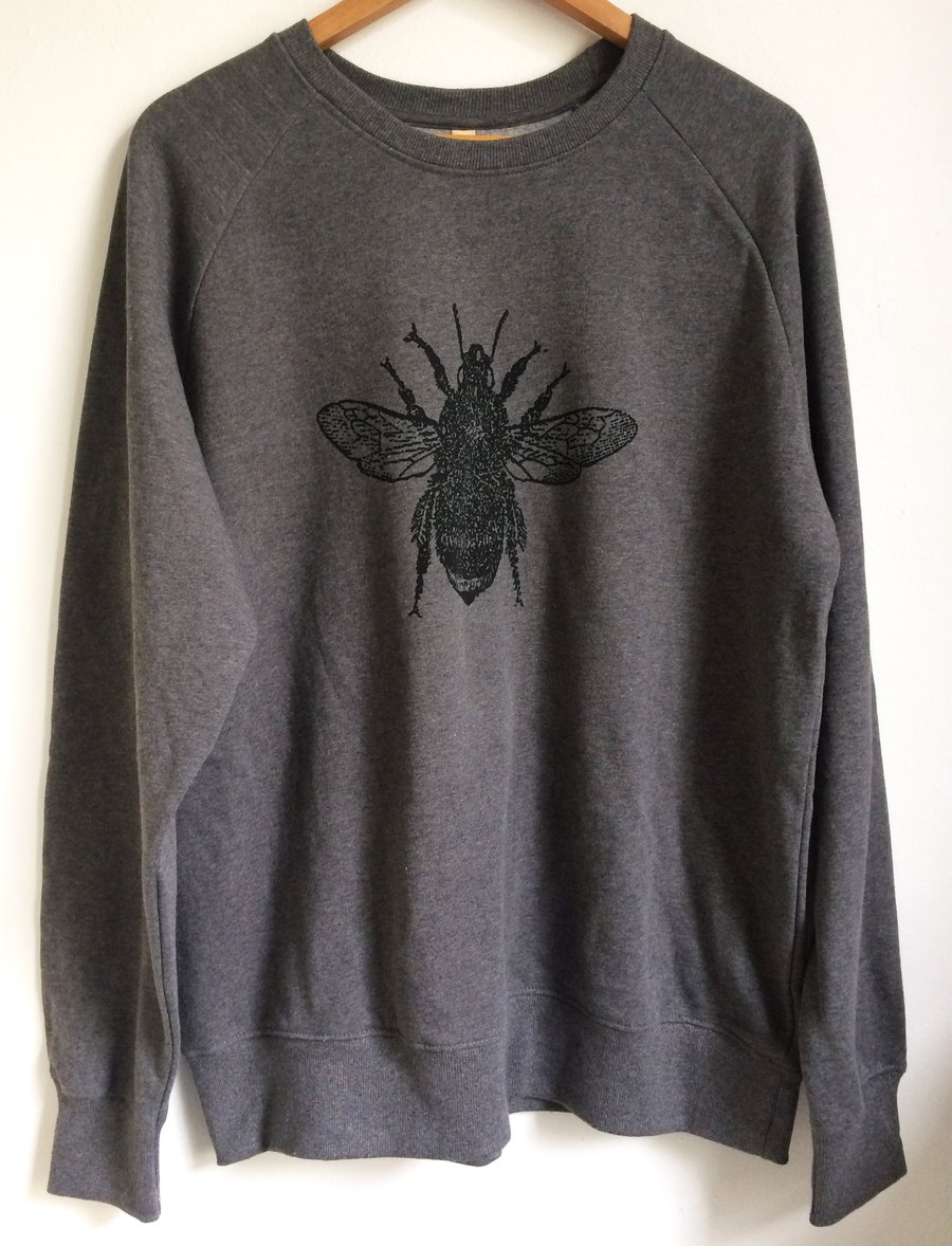 Bee unisex dark grey raglan sweatshirt organic cotton  