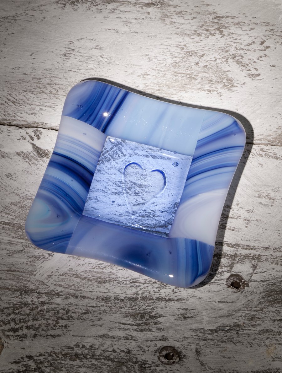 Pretty Blue Trinket Dish or Tea light holder - Fused Glass