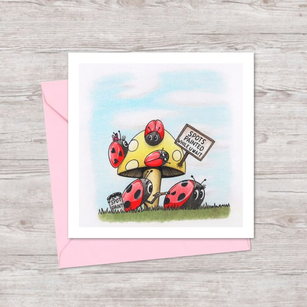 Ladybirds Greeting Card: Ladybugs Painting Their Spots Illustration (219)
