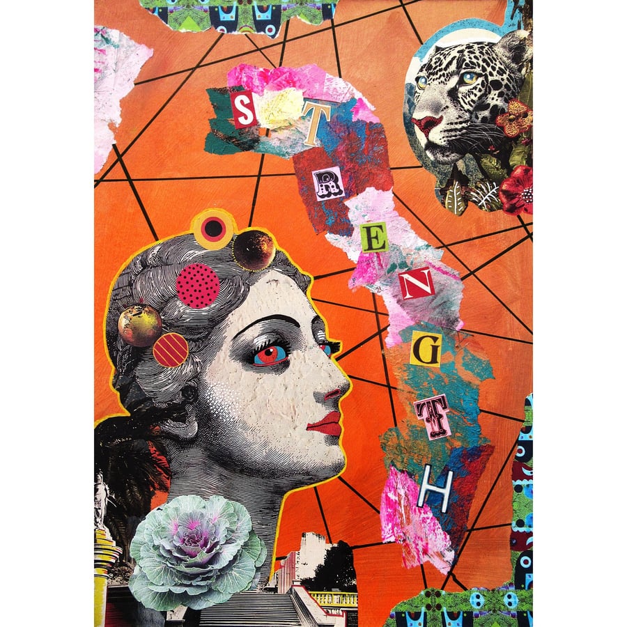 STRENGTH Feminist Painting Feminine Power Leopard & Goddess Empowerment Art