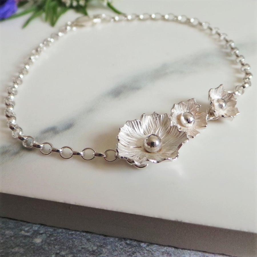 Silver Flower Bracelet - Handmade Floral Inspired Bracelet