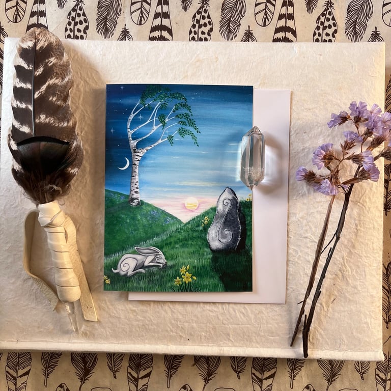 Ostara Magical Greetings Card (Pagan,Wiccan,Moon,Hare, Easter)