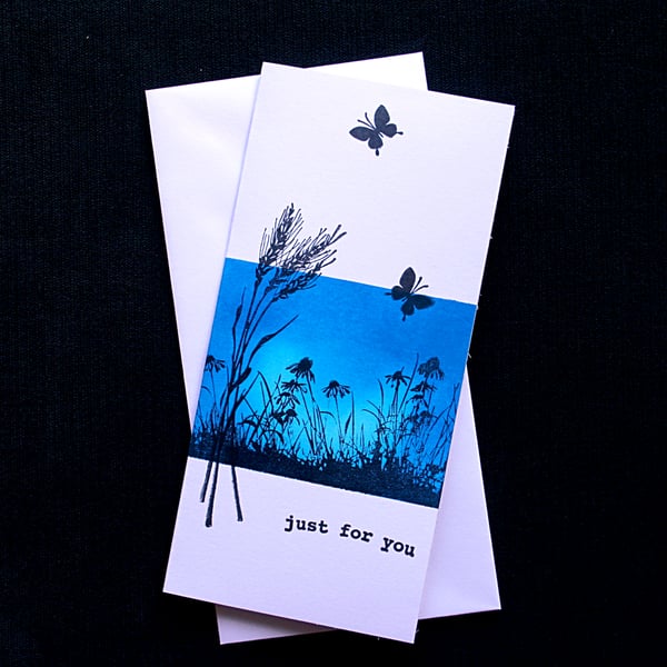 Blue Wildflowers Just For You - Handcrafted (Blank) Card - dr16-0056