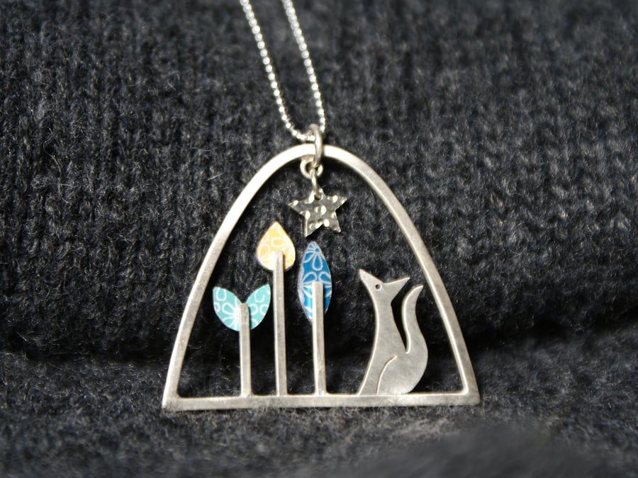 Fox and flower necklace