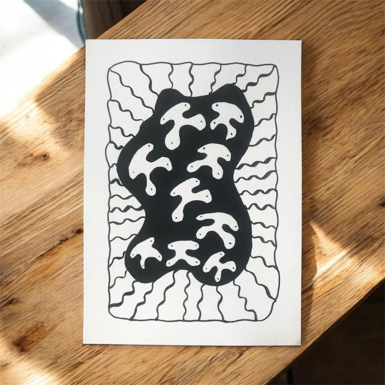 Blob Island Monochrome Abstract Art Ink Painting