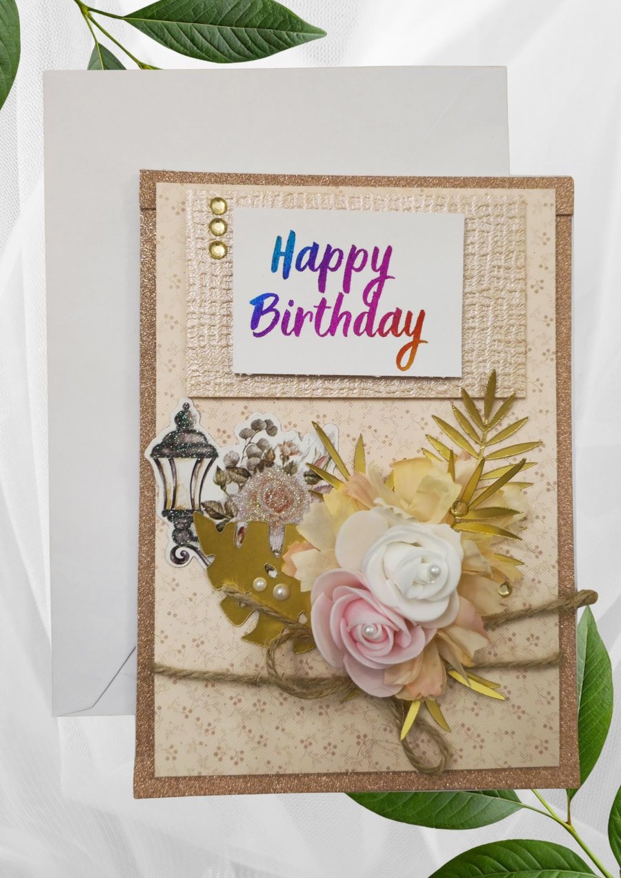 Happy Birthday Cards Handmade, Flowers Luxury Cards.For Her For Him