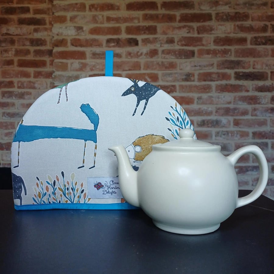 Tea Cosy in Teal coloured Funky Animals Fabric