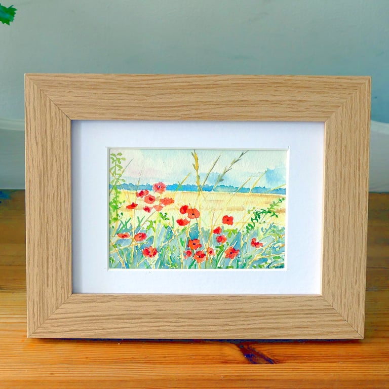 Framed Wold Feld Poppies Original Watercolour Painting