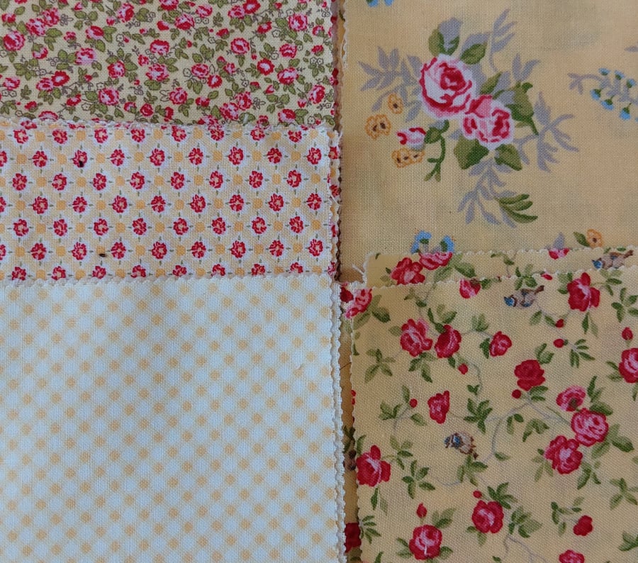 Yellow  floral fabric remnants bundle