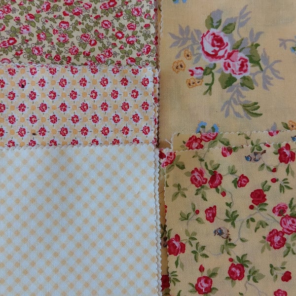 Yellow  floral fabric remnants bundle
