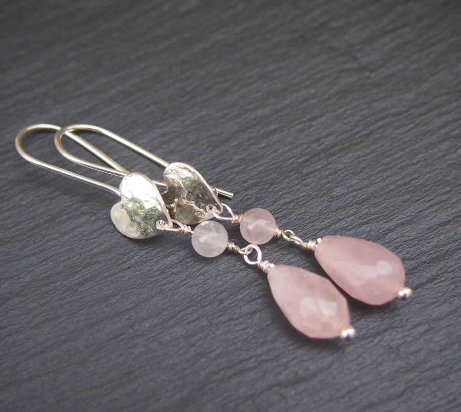 "Love" rose quartz earrings
