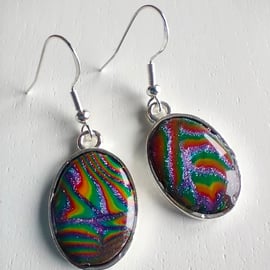 Dark Psychedelic Oval Rainbow Earring Drops