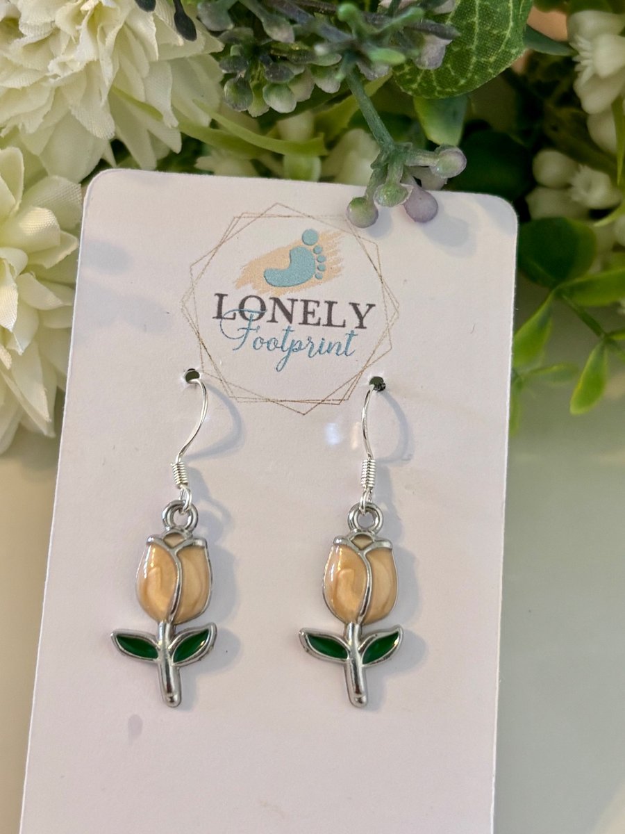 Gold Tulip Enamel Earrings, Floral Jewellery, Handmade Gift for Her