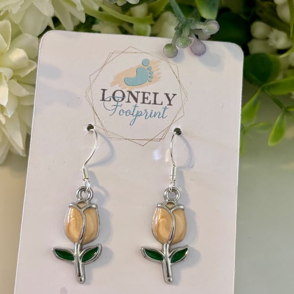 Gold Tulip Enamel Earrings, Floral Jewellery, Handmade Gift for Her