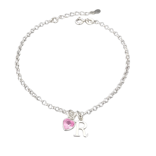 Sterling Silver Personalised Initial and Birthstone Bracelet Adjustable Bracelet
