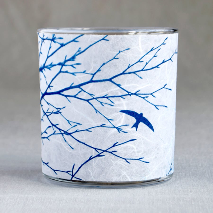 Delicate Swifts Cyanotype candle holder White & Blue