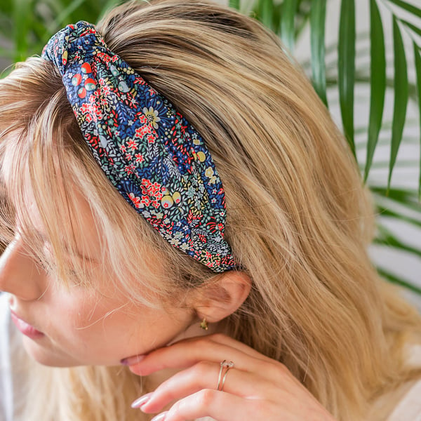 Liberty Fabric Women's Classic Top Knot Headband, Elderberry A Print