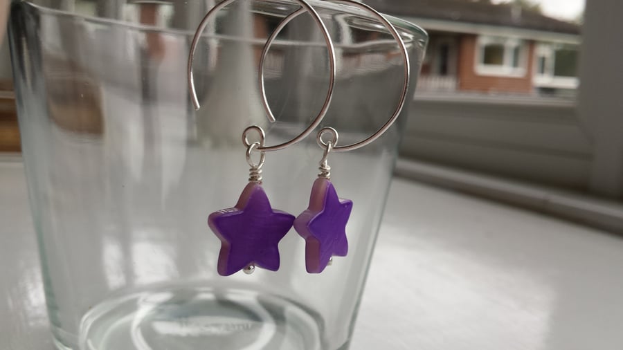 Purple Shell Star and Hoop Earrings