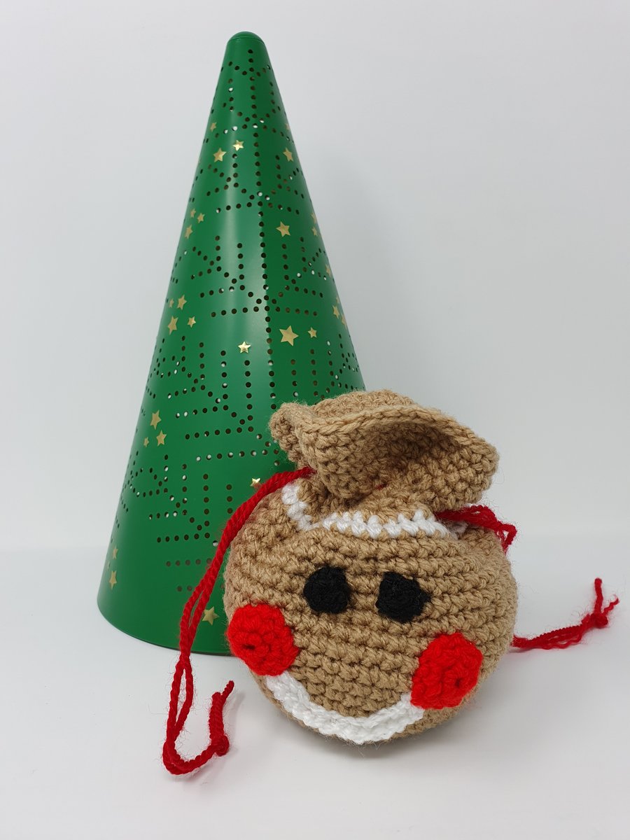 Drawstring Crochet Gift Bag - Gingerbread Man